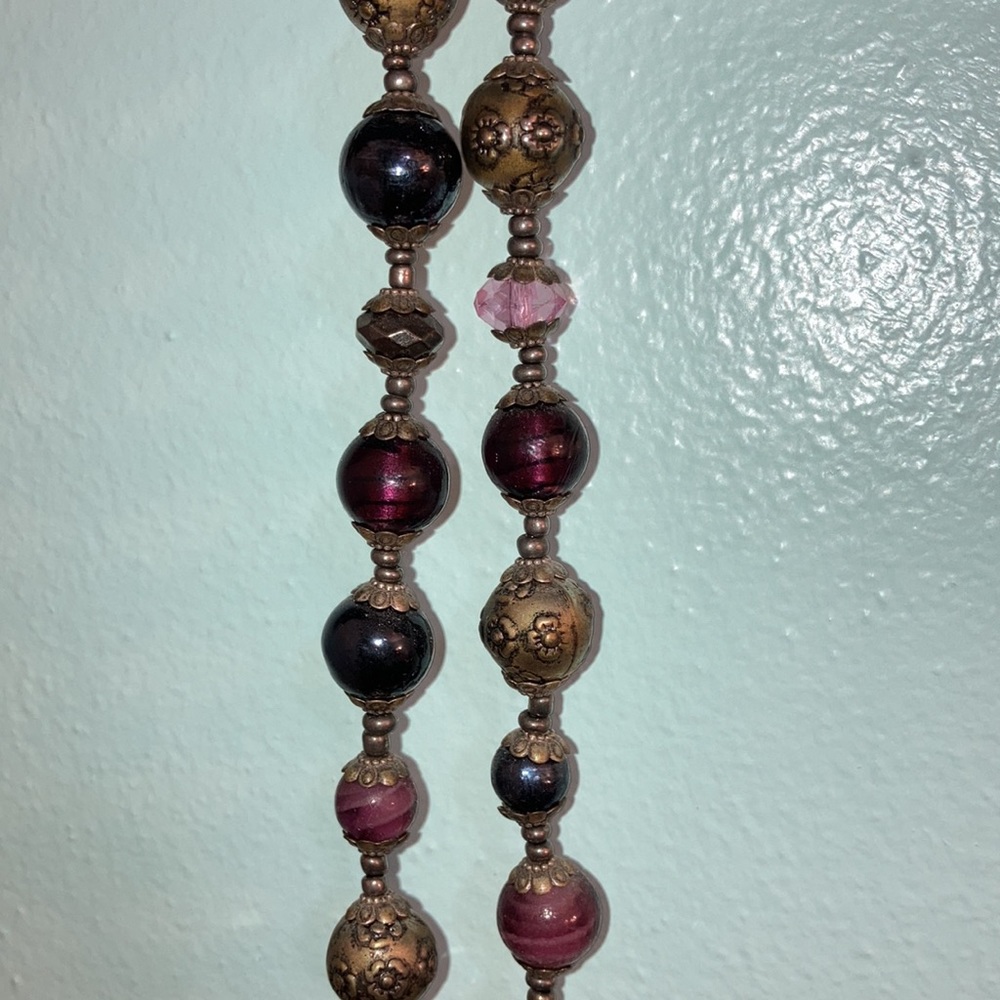 Purple-Beaded, Silver Medallion Necklace - Picture 3 of 5